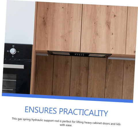 Gas spring hinge for heavy cabinet doors and lids, black metal, installed under cabinet for soft-close.