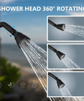 Outdoor Shower Kit With 3 Inch Center Faucet System, Exposed Shower With Two Handles, Matte Black, brass showerhead rotating