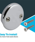2-Hole Bathtub Overflow Face Plate With Screws, Chrome Finish, Universal Fit For One And A Half Inch Waste Elbows, Easy Install