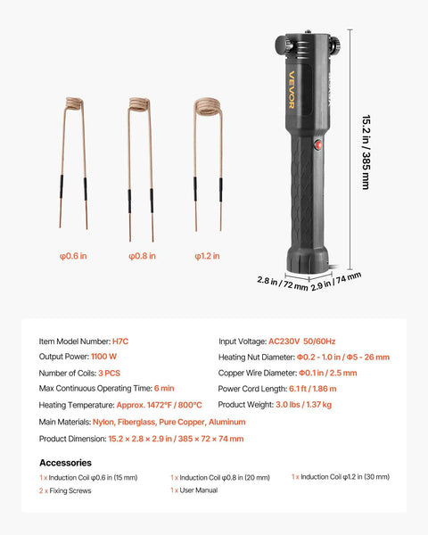 Heavy Duty Magnetic Induction Heater Kit with three precision coils sizes for fast nut extraction and rust removal.