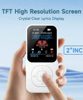 Person holding 64GB MP3 Player With Bluetooth 5.3, 30 Hours Playtime, 2 Inch HD Screen showing song playing
