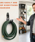 Heavy Duty Steel EV Charger Bracket Wall Mount Garage Cable Organizer Non Slip Handle keeping your rig clutter free and trip safe indoors outdoors, hanging hose holder on wall.