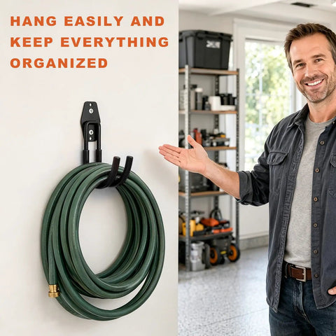 Heavy Duty Steel EV Charger Bracket Wall Mount Garage Cable Organizer Non Slip Handle keeping your rig clutter free and trip safe indoors outdoors, hanging hose holder on wall.