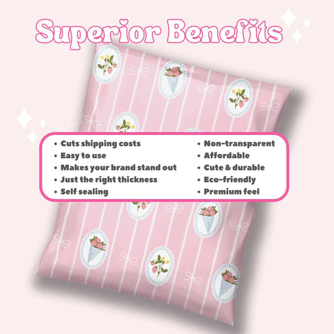 Cute Pink 10x13 Poly Mailers Pack Of 100 For Clothing Shipping Durable Lightweight Plastic Envelopes With Strawberry Bouquet Design