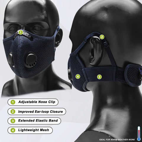 Three Color Reusable Dust Mask Respirator For Woodworking And Construction With 99.9 Percent Carbon Filters, breathable design