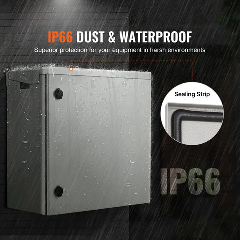 Badass Carbon Steel NEMA 4 Electrical Enclosure 24X24X12 IP65 Waterproof Hinged Junction Box with sealing strip and rain protection.