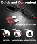 Six Pack Ten Gauge Twelve Volt Inline Fuse Holder With Forty Amp ATC ATO Blade Fuses showing installation steps for easy hookup.