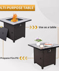 30 Inch Wicker Patio Fire Pit Table With Fire Glass For Outdoor Parties And Gatherings, showing multipurpose use as table and fire pit.
