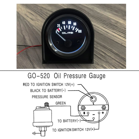 52mm oil pressure gauge kit with sensor and mounting bezel, black dial, 0–100 psi