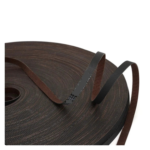 Top Shelf 3D Printer Synchronous Timing Belt GT2 9MM Wide with reinforced core on a roll, suitable for 3D printing.