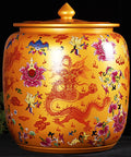 Heavy Duty Ceramic Rice Jar With Snap Tight Lid Great For Flour Grains And Coffee Beans Keep Your Pantry Crisp And Ready To Go This Solid Workhorse Canister is a decorative orange jar with dragon design.