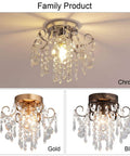 Small Crystal Chandelier Flush Mount Modern Mini Ceiling Light Fixture For Hallway Entryway Bedroom Bathroom Closet Chrome Metal With K9 Crystal Sparkling Finish And Super Easy Assembly