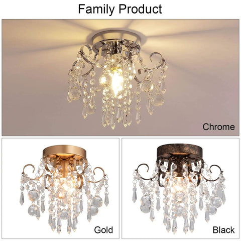 Small Crystal Chandelier Flush Mount Modern Mini Ceiling Light Fixture For Hallway Entryway Bedroom Bathroom Closet Chrome Metal With K9 Crystal Sparkling Finish And Super Easy Assembly