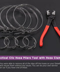 Heavy Duty Multi Purpose Hose Clip Pliers Kit With Small And Large CV Boot Clamps 9Pcs Pro Grade Stainless Steel Crimp Clamp Set For Most Cars ClicR Collar Pliers Adjustable Drive Shaft CV Boot Tool shown with pliers and clamps