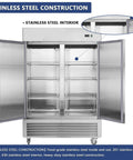 Industrial Grade 54 Inch Commercial Upright Refrigerator With Two Solid Doors And Plenty Of Space Keeping Your Goods Kickin Cold On The Regular for bars, showcasing stainless steel construction and adjustable wire shelves.