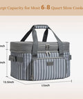 Double Layer Slow Cooker Carrier Bag For 6 To 8 Quart Oval Crock Pot Insulated Travel Case with dimensions labeled