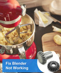 Beveled Gears Set For KitchenAid Stand Mixers Beefed Up Replacement Kit lying next to mixer filled with diced potatoes.