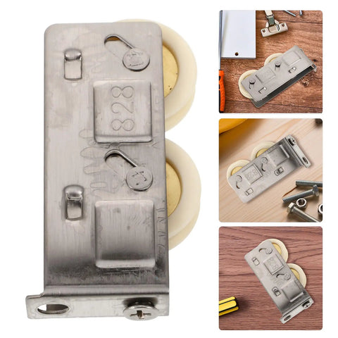 Premium Stainless Steel Double Bearing Patio Door Rollers Featuring Zero Grind Silent Glide, close-up view of stainless roller wheel.