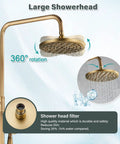 Antique Brass 8 Inch Shower Faucet System With Rainfall Shower Head Wall Mounted Dual Cross Handles Tub Spout Mixer Tap And Handheld Sprayer All In One Bathroom Shower Upgrade showcasing 360-degree rotation feature