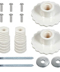 Universal Grab Bar Mounting Kit For Fiberglass Showers With Adjustable Spacers, white plastic parts and screws, heavy duty safety hardware.