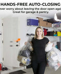 Woman with bags using 3 Pack Self Closing Door Hinges 4 Inch Black Spring Hinge With 5 Eighths Inch Radius Corner Adjustable Tension