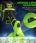 Cordless Leaf Blower 21V Powerhouse With Six Speed Control, ergonomic green handle with six-speed setting detailed view