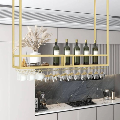 Hanging Wine Glass Rack Ceiling Suspension Holder For Kitchen Bar And Garage Storage Overhead Bottle And Glass Organizer