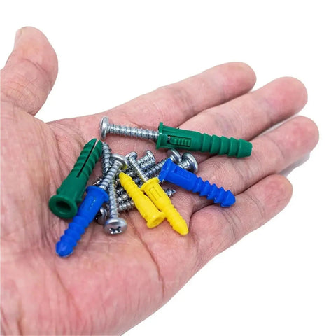 Self-Drilling Ribbed Drywall Anchors With Screws Kit 66Pcs For Quick, Strong Mounts No Pre Drill Needed With Yellow Zinc-Plated Steel Construction For Home Projects And DIY Fixes in hand
