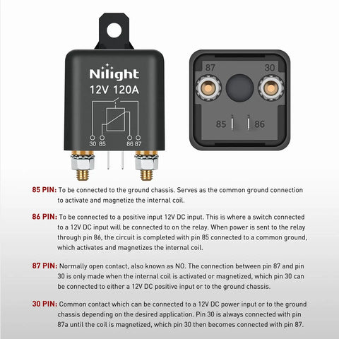 Beefy 12V 120A 4 Pin SPST Starter Relay for Cars Trucks RVs and Boats High Current Automotive Power Switch for Split Charging and Reliable On Demand Power, 12V 120A relay with pin diagram