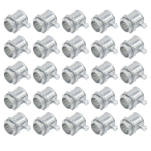 25 Pack Half Inch EMT Set Screw Connectors Zinc Die Cast Electrical Conduit Fittings For EMT To Load Centers, Steel Outlet Boxes
