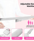 Adjustable elastic waistband with external buckle for cordless heating pad for period cramps; fits up to 57-inch waist, pink background.