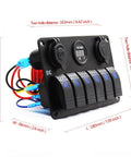 Beefy 12V Marine Rocker Switch Panel 6 Gang With Blue LED Waterproof Toggle Control dimensions detail view