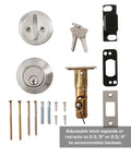 Satin Chrome Single Cylinder Deadbolt Lock For Commercial Security Built Tough ANSI Grade 1 UL Three Hour Fire Rating Interior Or Exterior Use Fits Doors From One And Three Eighths To Two Inches Thick Adjustable Backset Two And Three Eighths Or Two And components