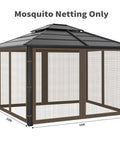 Outdoor 10x10 Gazebo Mosquito Netting Replacement Panels Set With Zipper Doors, 4 Screen Sidewalls for Patio Garden Coffee Color