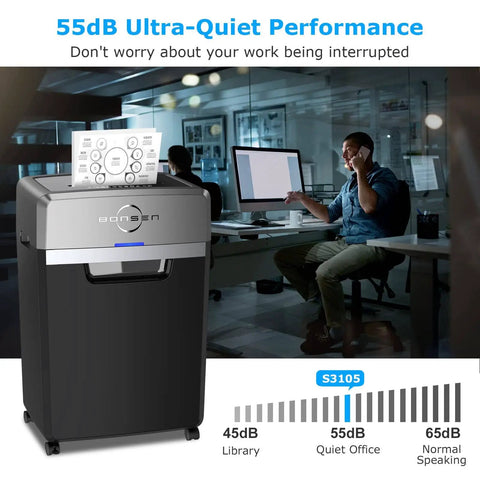 Heavy Duty Office Shredder 24 Sheet Cross Cut P4 High Security 40 Min Continuous Run Time 9 Gallon Bin Ultra Quiet 55dB