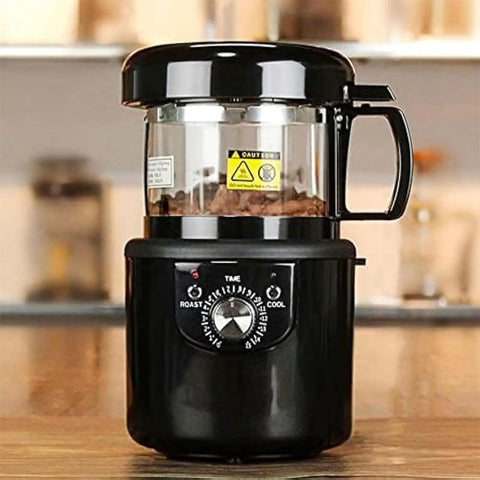 Electric Coffee Bean Roaster With Dual Roast And Cool Functions Automatic Hot Air Burner For Fresh Morning Brews, 1400W, black design.
