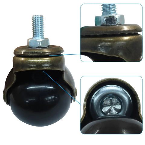 2 Inch Ball Caster Wheels Set Of 4 With Threaded Stem 360 Degree Swivel Furniture Casters close-up showing bronze finish
