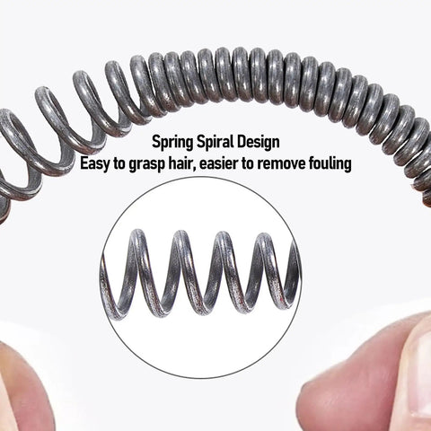 Spring spiral design of the Rock Solid Drain Snake For Clogged Pipes Manganese Steel Cable for effective hair removal.