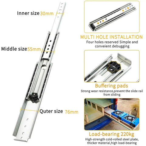 Built Tough Heavy Duty Full Extension Side Mount Drawer Slides With Ball Bearings That Glide Smooth As Butter And Snap Together For Hassle Free Cabinet Installation 1 Pair 46 Inch with multi-hole installation features.