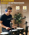 Man playing Kickass Electronic Drum Set With Dual Zone Triggering And Three Smart Coaching Modes Type C Charging USB MIDI in a room.