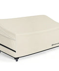 Beige waterproof outdoor sofa cover for patio 3-seater couch fits up to 77W x 35D x 35H inches fadeproof 600D polyester with UV guard.