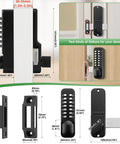 Old-School Mechanical Keyless Keypad Door Knob Lock With Bolt dimensions and components in matte black finish