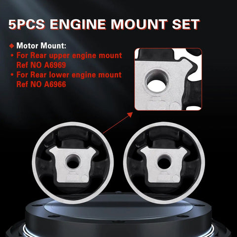 5 piece engine mount set for Volkswagen Jetta, Golf, and Beetle with heavy duty rubber and steel construction