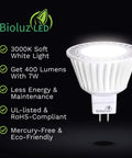 MR16 LED Bulb Dimmable 50W Halogen Replacement, Only 7W, 12V, 3000K Warm White, High CRI, UL Listed, Mercury Free, Instant On