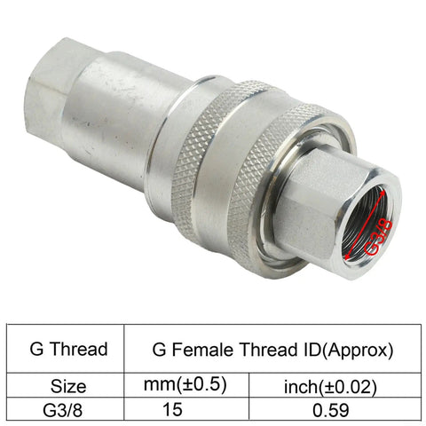Hydraulic Coupler Set G 3 8 Female Pipe Fitting Carbon Steel High Pressure Sealing Auto Close Prevents Leaks Rustproof Thickened Steel For Harsh Environments Heavy Duty Performance Guaranteed For Pros Need Reliable Gear Every Single Day Without Fail. close-up G3/8 female hydraulic coupler, carbon steel, threaded end