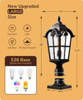 Large Size Dusk To Dawn Outdoor Post Light With Photocell Sensor, 21.9 Inch Tall Hardwired Pole Lamp, E26 base measurements