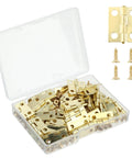 50 Piece Mini Hinges Set For Craft Cabinets And Jewelry Boxes With 200 Screws Gold Finish Flat Butt Hinges in box