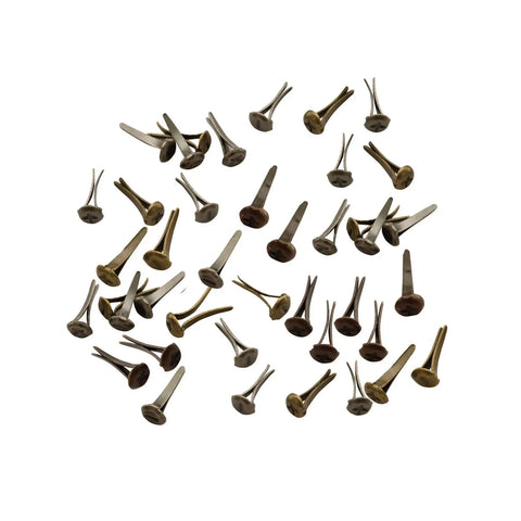 Scattered Idea-ology Metal Mini Fasteners Pack, 99 Pieces, One Quarter Inch, Antique Finishes, for scrapbooking and crafting.
