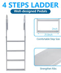Flip Up Dock Ladder With Wide Non Slip Steps And Marine Grade Aluminum, heavy duty 4 step ladder with comfortable design.