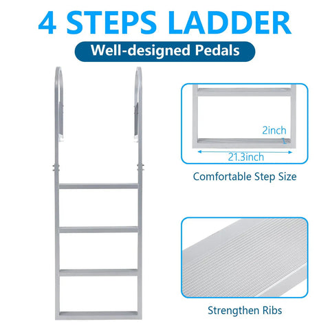 Flip Up Dock Ladder With Wide Non Slip Steps And Marine Grade Aluminum, heavy duty 4 step ladder with comfortable design.